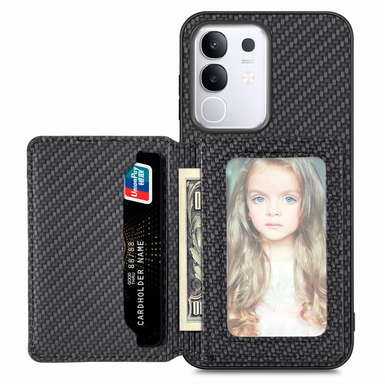 Carbon Fiber Magnetic Card Bag Phone Case, For vivo Y29 4G, For vivo S18, For vivo X90 Pro, For vivo X90