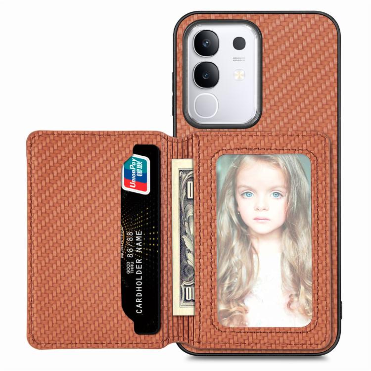 Carbon Fiber Magnetic Card Bag Phone Case, For vivo Y29 4G, For vivo S18, For vivo X90 Pro, For vivo X90