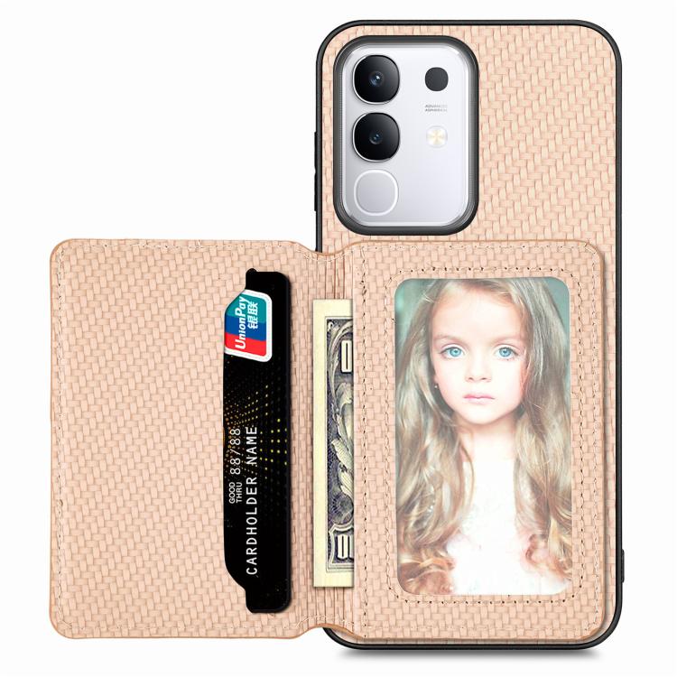 Carbon Fiber Magnetic Card Bag Phone Case, For vivo Y29 4G, For vivo S18, For vivo X90 Pro, For vivo X90