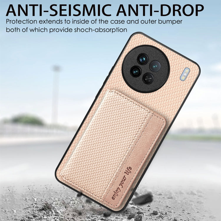 Carbon Fiber Magnetic Card Bag Phone Case, For vivo Y29 4G, For vivo S18, For vivo X90 Pro, For vivo X90