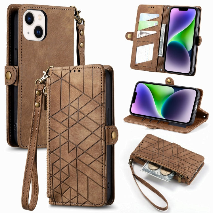 Geometric Zipper Wallet Side Buckle Leather Phone Case, For iPhone 15, For iPhone 14 Plus, For iPhone 14, For iPhone 14 Pro