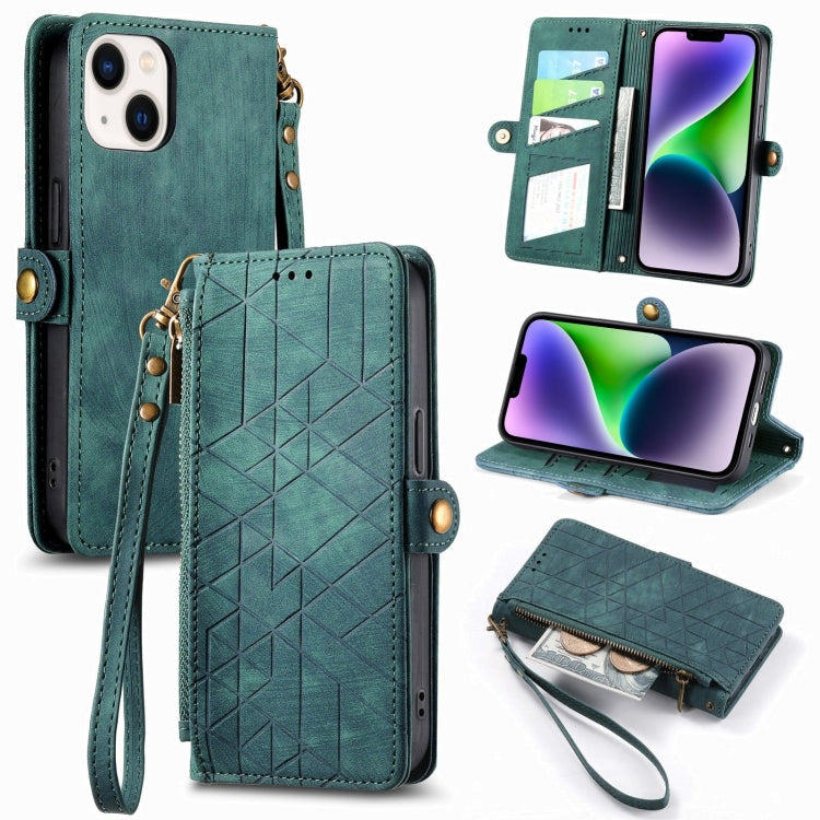 Geometric Zipper Wallet Side Buckle Leather Phone Case, For iPhone 15, For iPhone 14 Plus, For iPhone 14, For iPhone 14 Pro