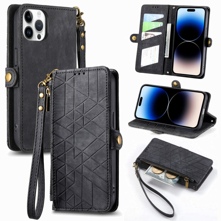 Geometric Zipper Wallet Side Buckle Leather Phone Case, For iPhone 14 Pro Max, For iPhone 7 / 8 / SE 2022, For iPhone 13 Pro Max, For iPhone 13 Pro