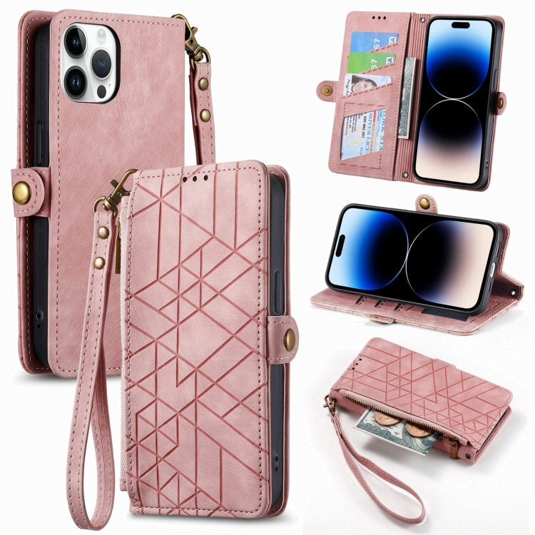 Geometric Zipper Wallet Side Buckle Leather Phone Case, For iPhone 14 Pro Max, For iPhone 7 / 8 / SE 2022, For iPhone 13 Pro Max, For iPhone 13 Pro