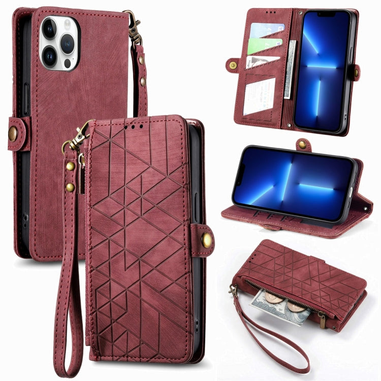 Geometric Zipper Wallet Side Buckle Leather Phone Case, For iPhone 14 Pro Max, For iPhone 7 / 8 / SE 2022, For iPhone 13 Pro Max, For iPhone 13 Pro