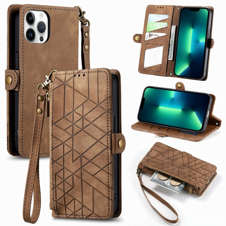 Geometric Zipper Wallet Side Buckle Leather Phone Case, For iPhone 14 Pro Max, For iPhone 7 / 8 / SE 2022, For iPhone 13 Pro Max, For iPhone 13 Pro