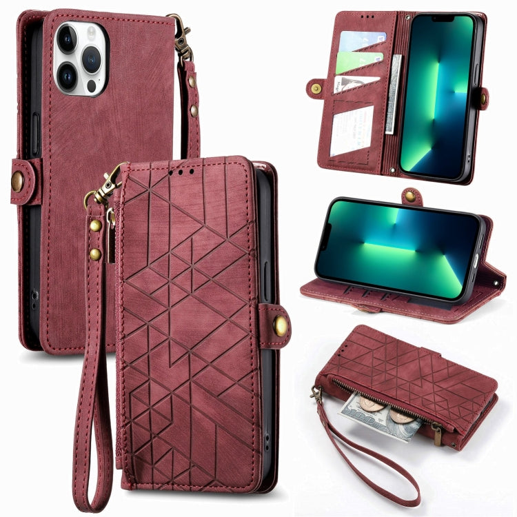 Geometric Zipper Wallet Side Buckle Leather Phone Case, For iPhone 14 Pro Max, For iPhone 7 / 8 / SE 2022, For iPhone 13 Pro Max, For iPhone 13 Pro