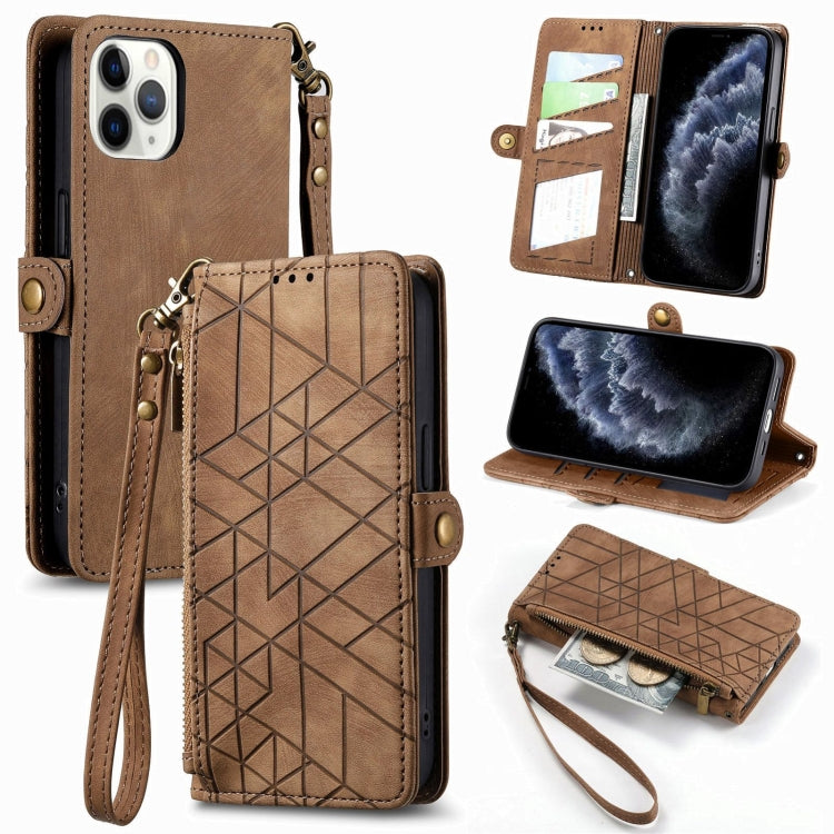 Geometric Zipper Wallet Side Buckle Leather Phone Case, For iPhone 11, For iPhone 11 Pro, For iPhone X / XS, For iPhone XR