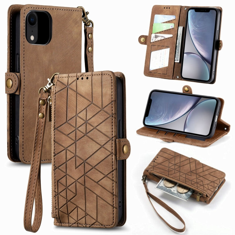 Geometric Zipper Wallet Side Buckle Leather Phone Case, For iPhone 11, For iPhone 11 Pro, For iPhone X / XS, For iPhone XR