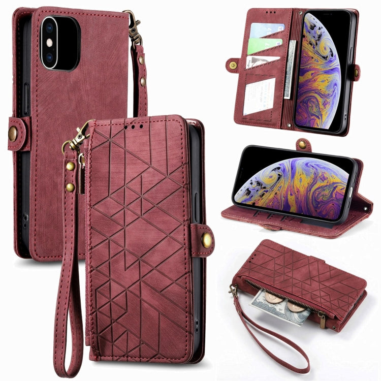 Geometric Zipper Wallet Side Buckle Leather Phone Case, For iPhone 11, For iPhone 11 Pro, For iPhone X / XS, For iPhone XR