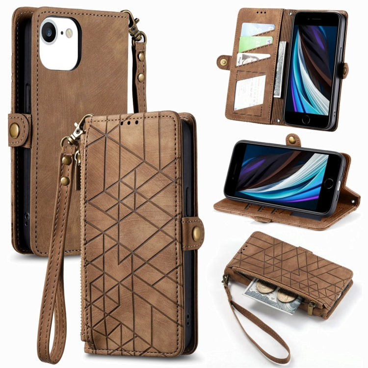 Geometric Zipper Wallet Side Buckle Leather Phone Case, For iPhone 14 Pro Max, For iPhone 7 / 8 / SE 2022, For iPhone 13 Pro Max, For iPhone 13 Pro