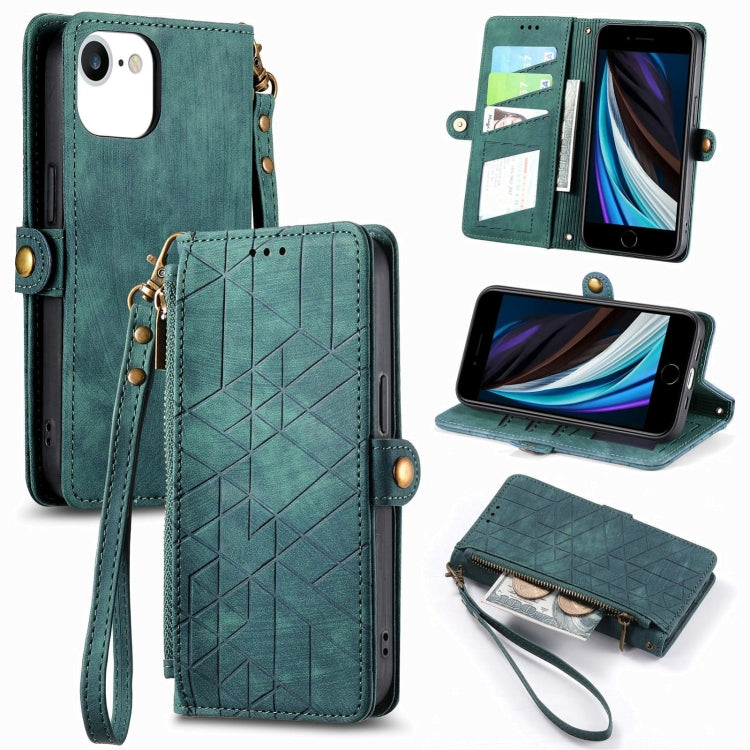 Geometric Zipper Wallet Side Buckle Leather Phone Case, For iPhone 14 Pro Max, For iPhone 7 / 8 / SE 2022, For iPhone 13 Pro Max, For iPhone 13 Pro