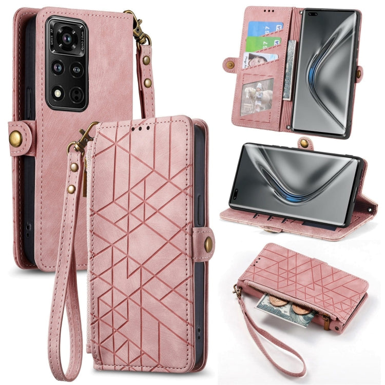 Geometric Zipper Wallet Side Buckle Leather Phone Case, For Honor 50 SE, For Honor V40