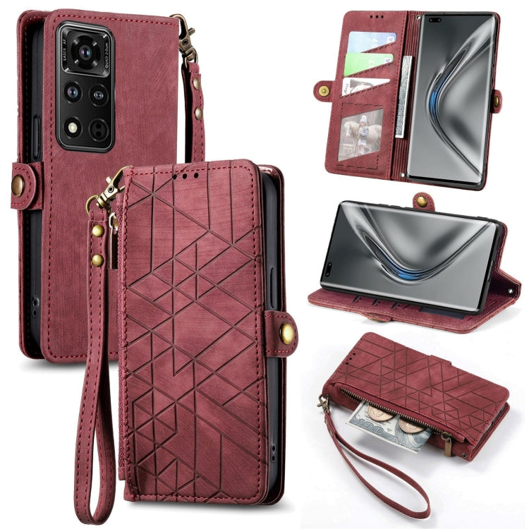 Geometric Zipper Wallet Side Buckle Leather Phone Case, For Honor 50 SE, For Honor V40