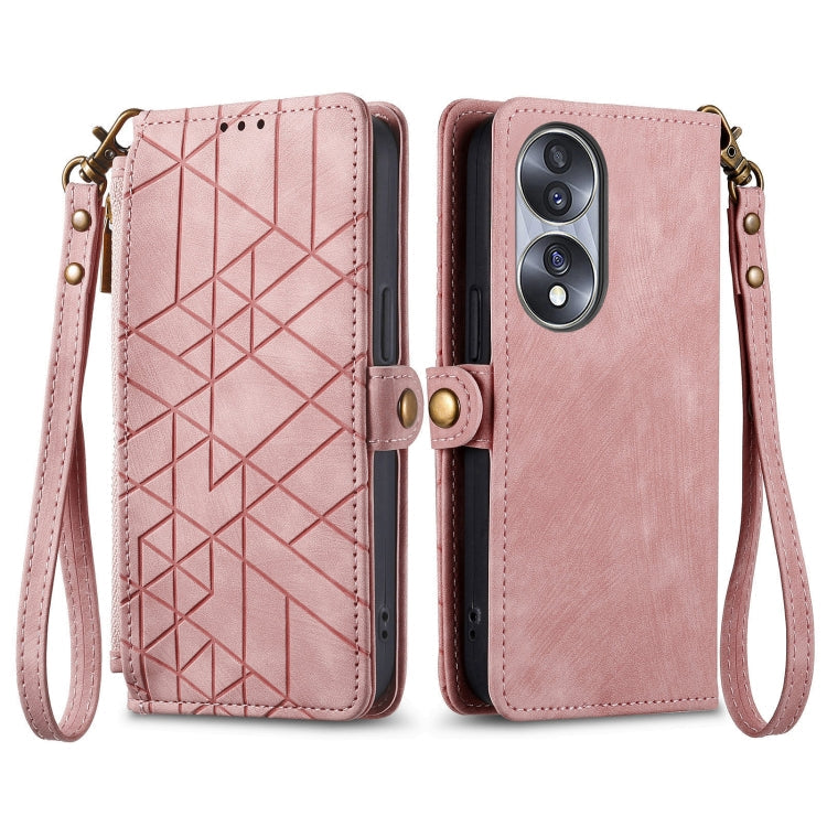 Geometric Zipper Wallet Side Buckle Leather Phone Case, For Honor 50 SE, For Honor V40