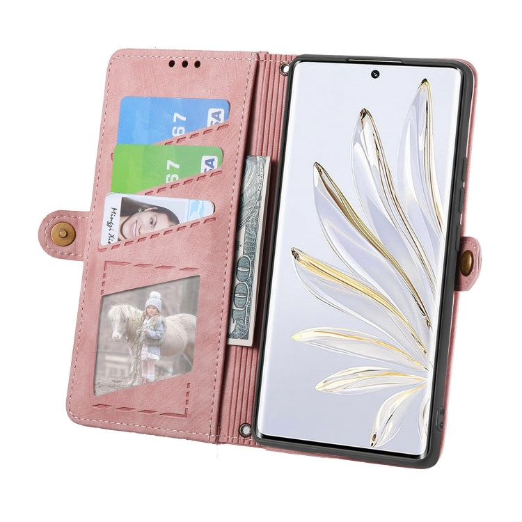 Geometric Zipper Wallet Side Buckle Leather Phone Case, For Honor 50 SE, For Honor V40