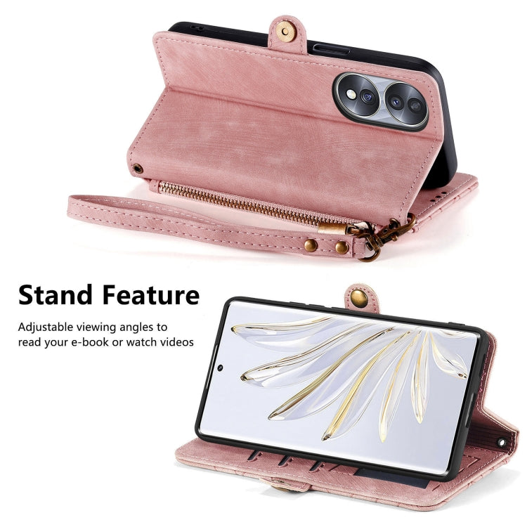 Geometric Zipper Wallet Side Buckle Leather Phone Case, For Honor 50 SE, For Honor V40