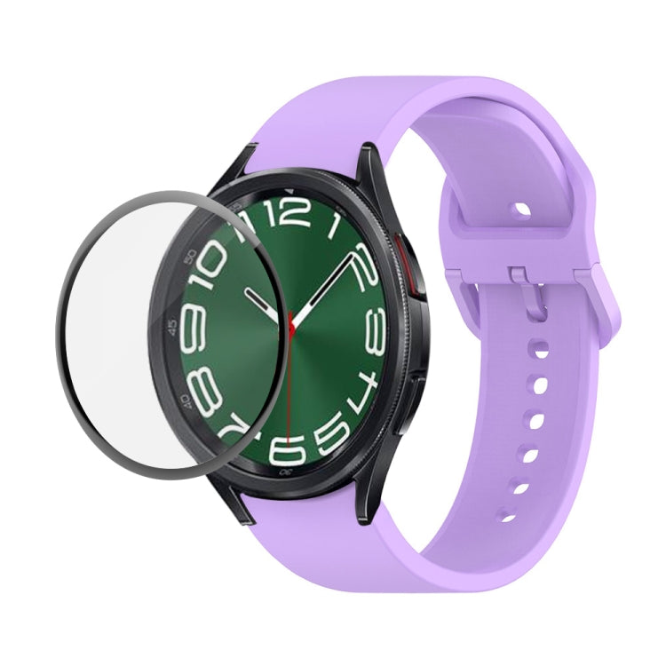 JUNSUNMAY Silicone Adjustable Strap + Full Coverage PMMA Screen Protector Kit, For Samsung Galaxy Watch6 Classic 43mm