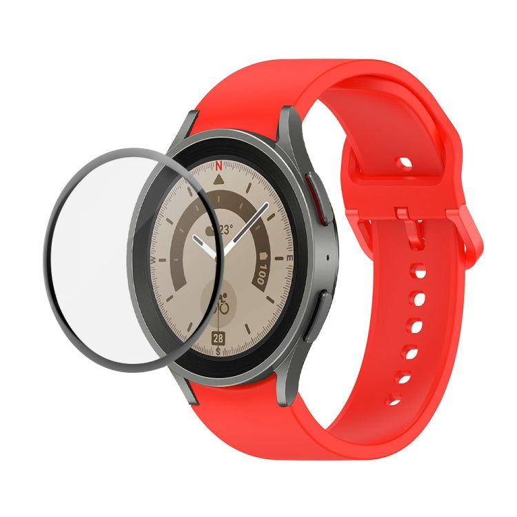 JUNSUNMAY Silicone Adjustable Strap + Full Coverage PMMA Screen Protector Kit, For Samsung Galaxy Watch5 Pro 45mm