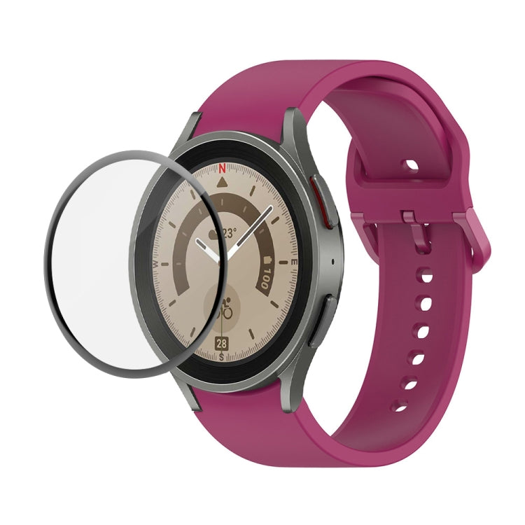 JUNSUNMAY Silicone Adjustable Strap + Full Coverage PMMA Screen Protector Kit, For Samsung Galaxy Watch5 Pro 45mm