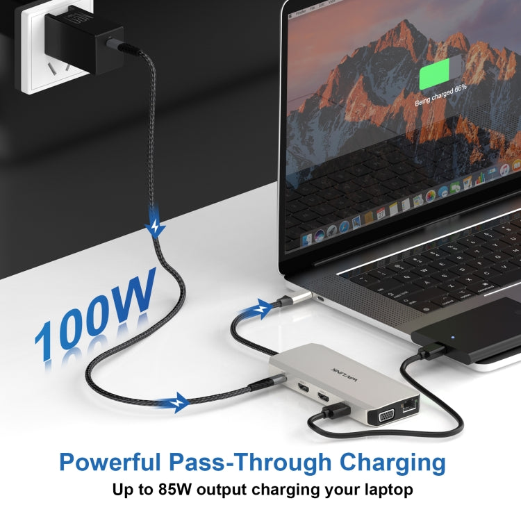 WAVLINK WL-UMD301 12 in 1 Multi-port Adapter 2*HDMI+1*VGA Triple Display USB-C Hub Dock, WL-UMD301