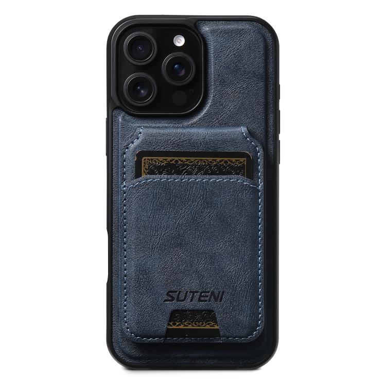 Suteni M5 Magnetic Card Bag MagSafe Cowhide Texture Leather Phone Case, For iPhone 16 Pro, For iPhone 16 Plus, For iPhone 16, For iPhone 15 Pro Max, For iPhone 15 Pro, For iPhone 15 Plus, For iPhone 15, For iPhone 14 Plus