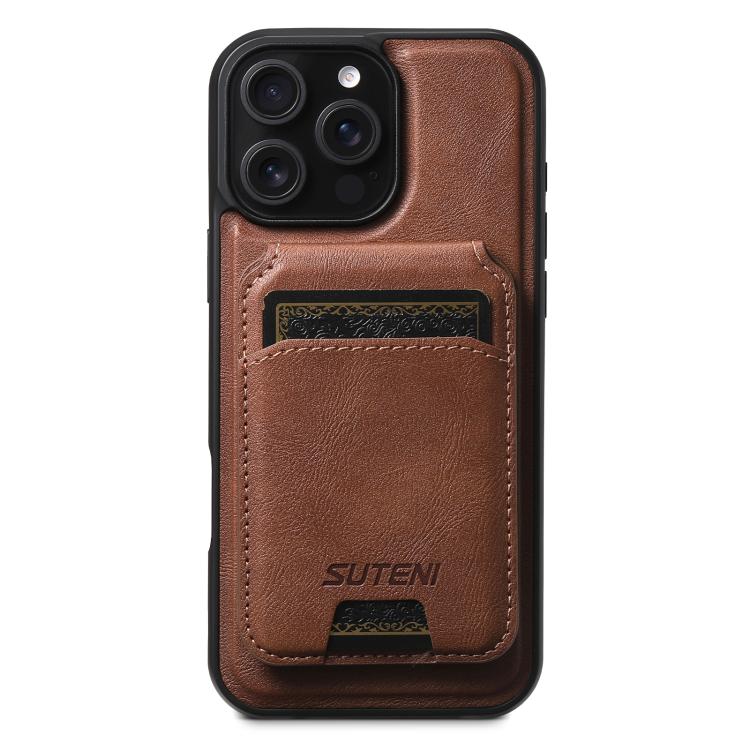 Suteni M5 Magnetic Card Bag MagSafe Cowhide Texture Leather Phone Case, For iPhone 16 Pro, For iPhone 16 Plus, For iPhone 16, For iPhone 15 Pro Max, For iPhone 15 Pro, For iPhone 15 Plus, For iPhone 15, For iPhone 14 Plus