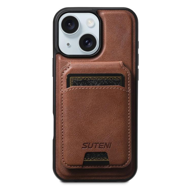 Suteni M5 Magnetic Card Bag MagSafe Cowhide Texture Leather Phone Case, For iPhone 16 Pro, For iPhone 16 Plus, For iPhone 16, For iPhone 15 Pro Max, For iPhone 15 Pro, For iPhone 15 Plus, For iPhone 15, For iPhone 14 Plus