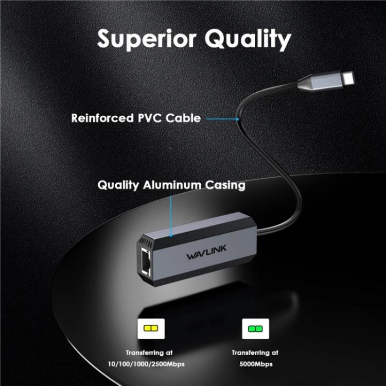 WAVLINK WL-NWU341G Laptop USB-C to 5000Mbps RJ45 LAN Ethernet Network Adapter, NWU341G