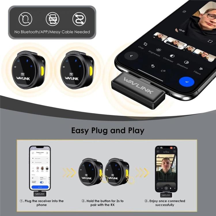 WAVLINK 608C Magnetic Lavalier Wireless Dual Microphone with 8 Pin RX Receiver, 608C