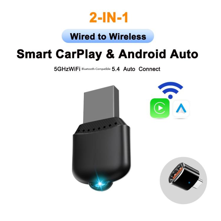 M25 Bluetooth 5.4 AI Box USB Dongle 2 in 1 For CarPlay / Android Auto Wired to Wireless Car Adapter, M25