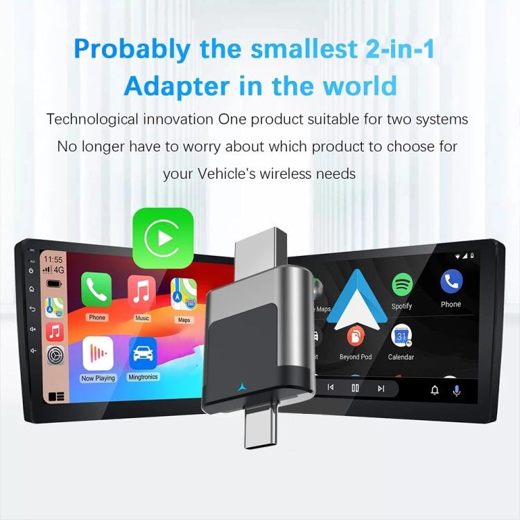M28 Wired to Wireless Car Adapter 2 in 1 Type-C + USB Wireless CarPlay AI Box Android Auto, M28