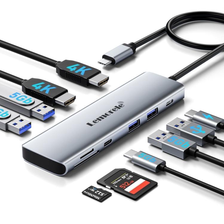 Lemorele TC91 Type-C Docking Station Triple Display Ethernet 100W PD Laptop Adapter