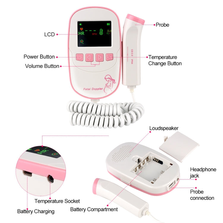 FD20P Fetal Doppler Ultrasound Baby Heartbeat Detector Monitor, FD20P