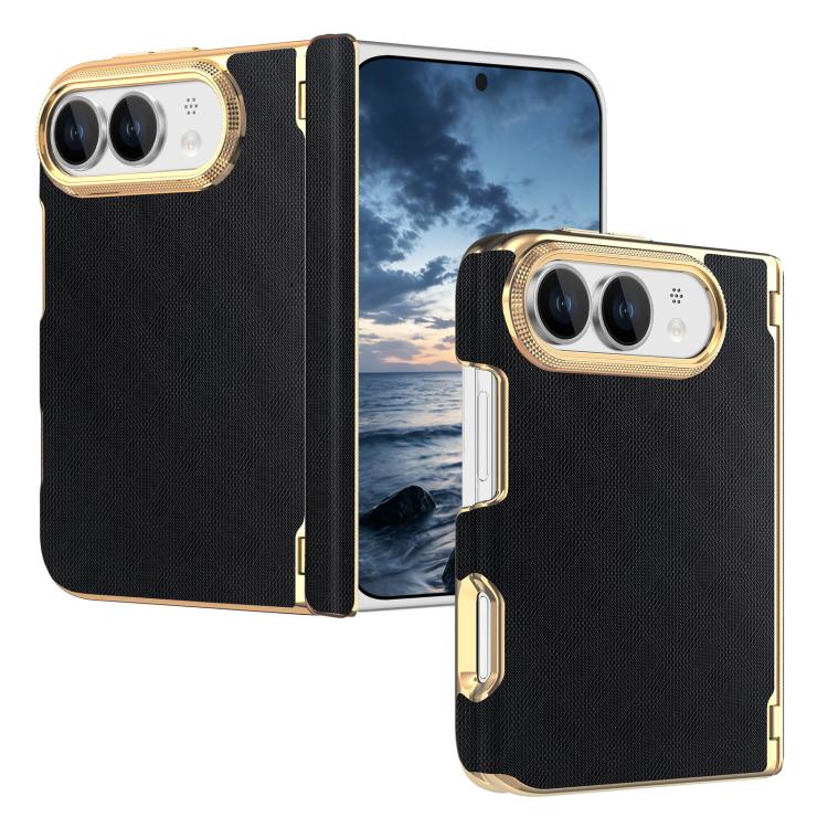 Geometric Mesh Texture Vegan Leather Dual-Hinge Phone Case, For  iPhone Duo