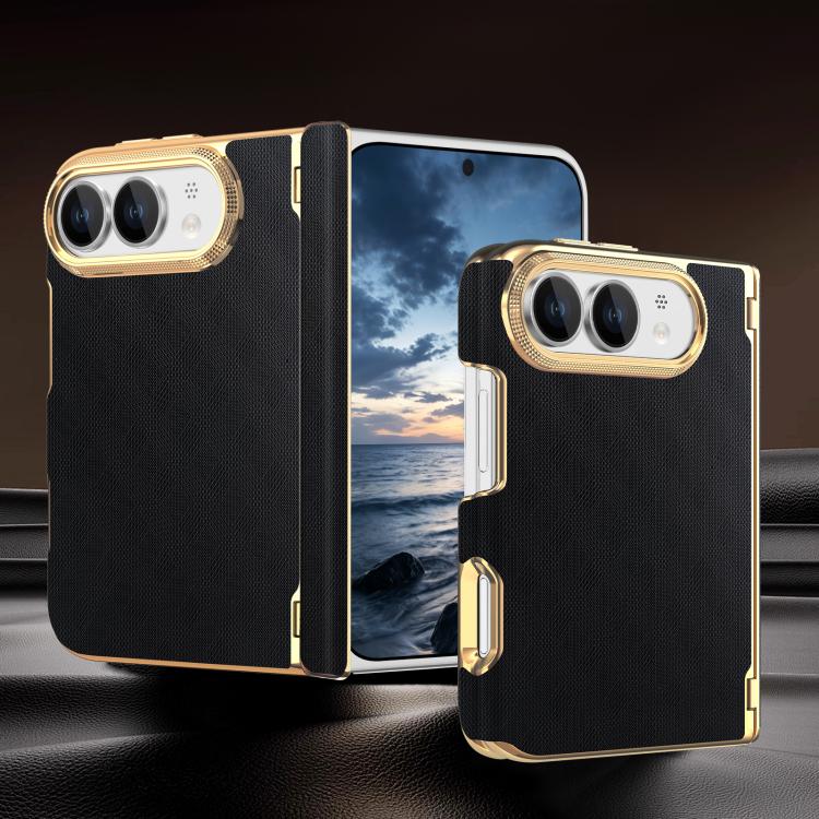 Geometric Mesh Texture Vegan Leather Dual-Hinge Phone Case, For  iPhone Duo
