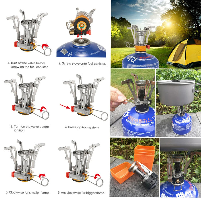 TOMSHOO Mini Backpacking Canister Stove Burners Camping Outdoor Cooking Foldable Hiking Supply Butane Propane Canister