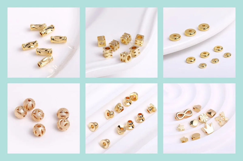 18K Gold Plated Separators For Bead,Spacers Beads For Jewelry Making,Brass Metal Round Beads,DIY Bracelets/Necklace Accessories