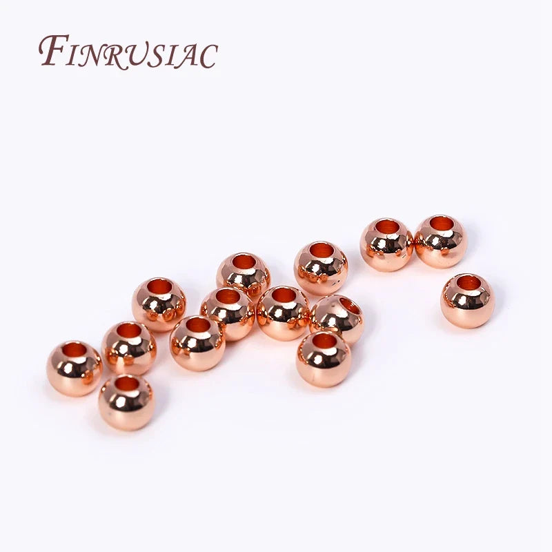 18K Gold Plated Separators For Bead,Spacers Beads For Jewelry Making,Brass Metal Round Beads,DIY Bracelets/Necklace Accessories
