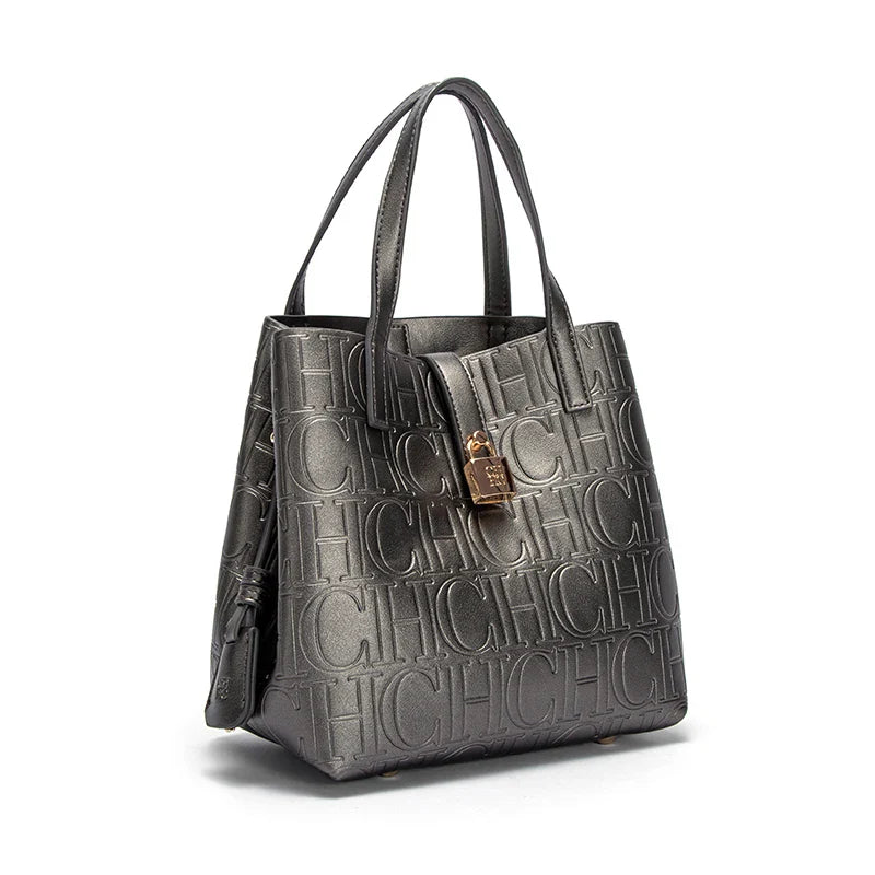 Classic Style Fashion Retro Craft New 2024 Women'S Handbag Letter Printed Metal Accessories Large Capacity Solid Color