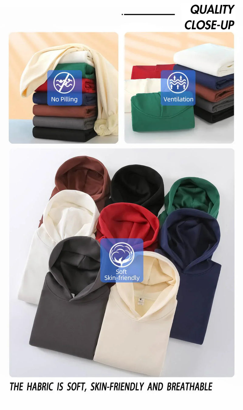 16.9oz 480gsm Heavy Weight Cotton Plus Velvet Hooded Sweater Men Thickened Tight Polar Fleece Pullover Hoodie Women Sweatshirt