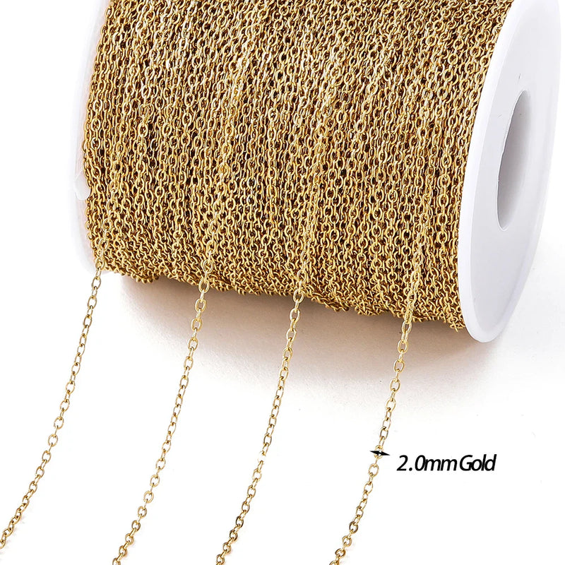 No Fade 2Meters Stainless Steel Chains Gold Color Lips Beads Beaded Chain for Jewelry Making DIY Necklace Bracelet Accessories