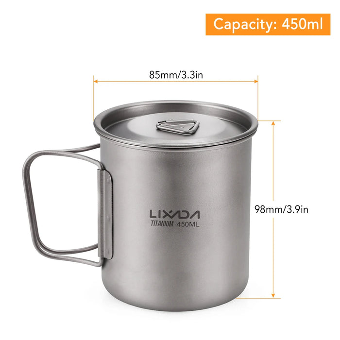 Ultralight Titanium Cup Outdoor Portable Camping Picnic Water Cup Mug with Foldable Handle 450ml/550ml/750ml