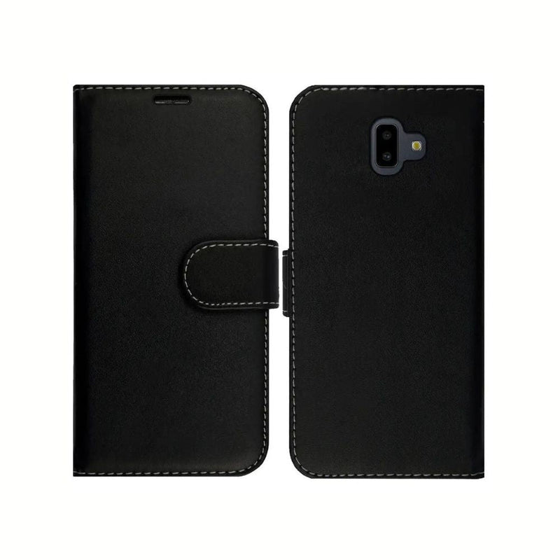 Samsung Galaxy J4 Book Flip Case Black Leather Wallet