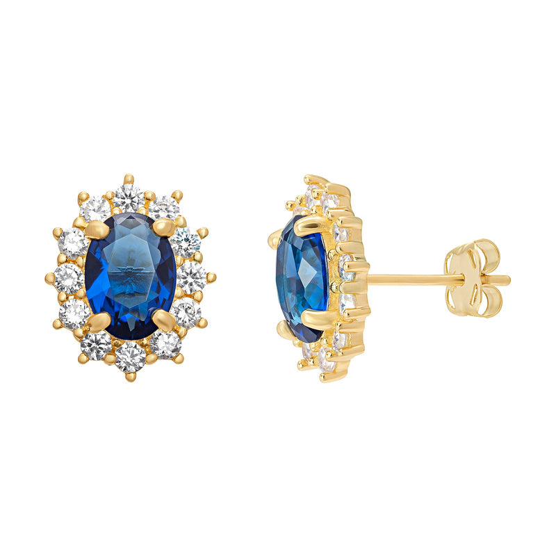 Sapphire Cubic Zirconia Oval Stud Earrings