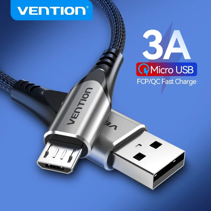 Vention Micro USB Cable 3A  Nylon Fast Charger USB Type C Data Cable for Samsung Xiaomi LG Android Micro USB Mobile Phone Cables
