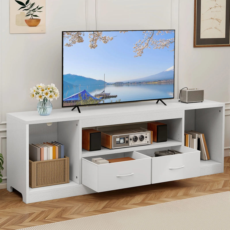 148cm White TV Stand for 65 Inch TV with Doors & Adjustable Shelves Home Table