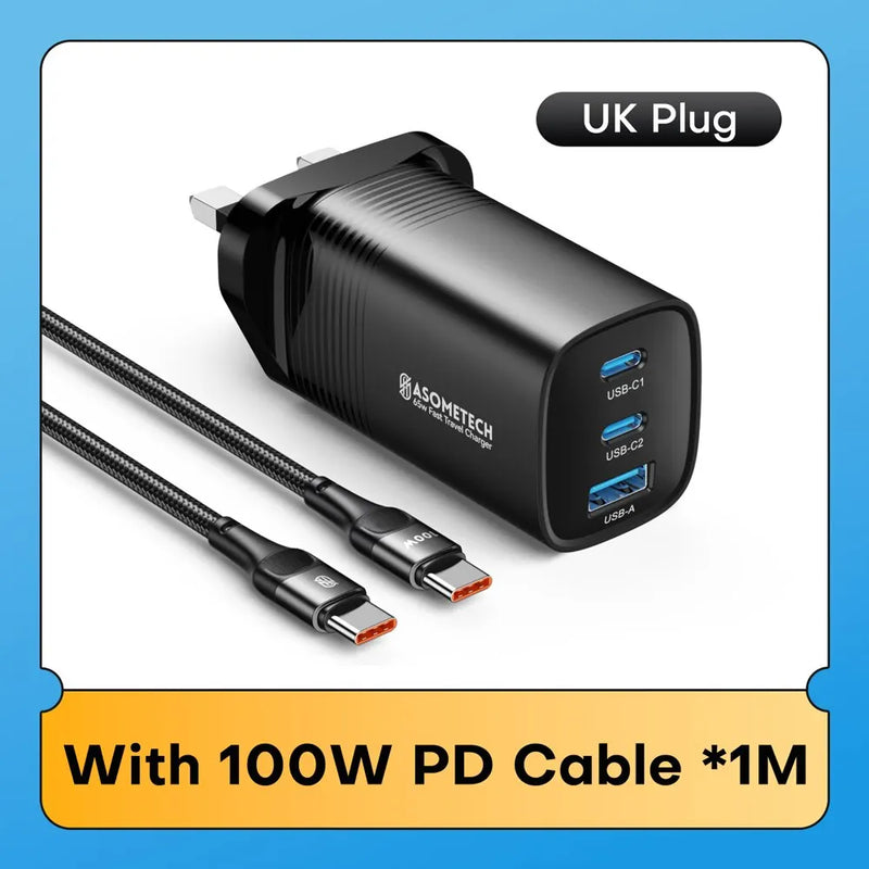 ASOMETECH GaN USB Type C Charger 65W 45W PPS PD QC4.0 Quick Charger For Macbook Laptop IPAD Tablet iPhone 16 Samsung S23 Ultra