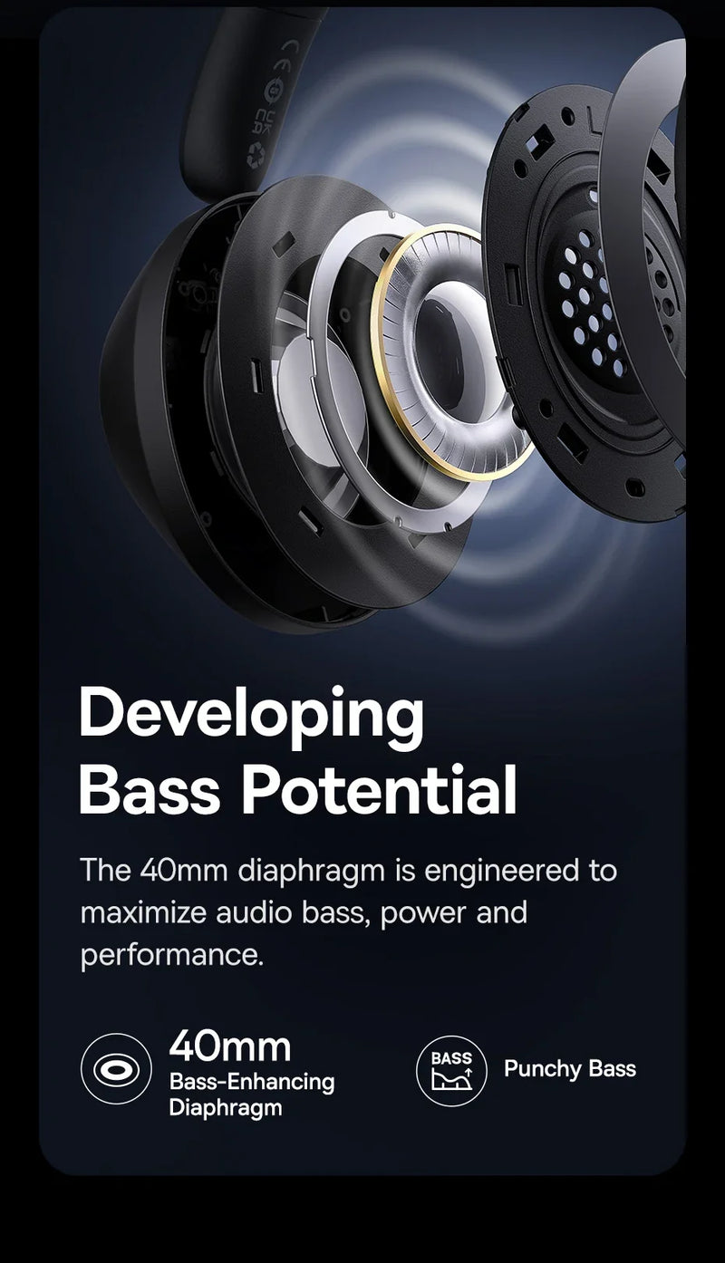 Baseus Bass 30 Max Wireless Headset Bluetooth 5.3 Over Headphones Bass-Enhancing 40mm Diaphragm Ultra Low Latency Earphones 50H