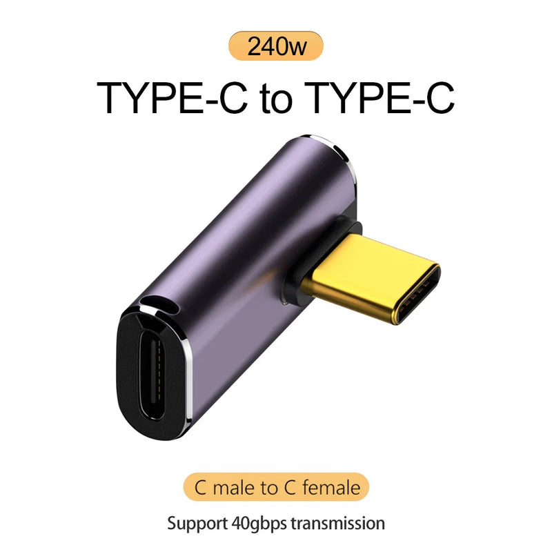 NNBILI 5A Type-C OTG Adapter 240W Fast Charging Data Converter USB4.0 40Gbps Support 8K 60Hz USB C 90/180 Degree Elbow Adapter